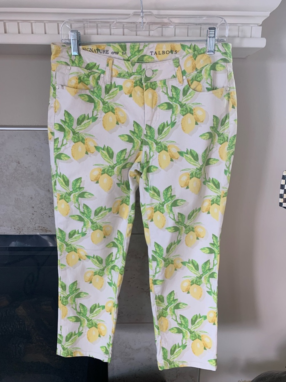Talbots Yellow & Green Lemon-Print Crop Pants Size 6P